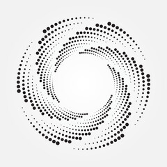 Circle halftone spiral backdrop. Dotted abstract concentric circle. spiral, swirl, twirl element. Circular and radial dots helix. Design element for multipurpose use.	