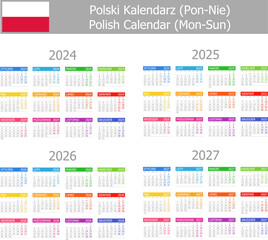 2024-2027 Polish Type-1 Calendar Mon-Sun on white background