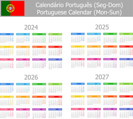 2024-2027 Portuguese Type-1 Calendar Mon-Sun on white background