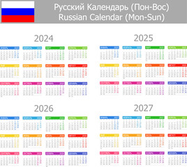 2024-2027 Russian Type-1 Calendar Mon-Sun on white background
