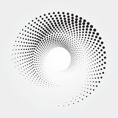 Halftone design element. Abstract background. Dotted round logo. Halftone swirl object. Halftone dots circle texture, pattern, object. Vector art illustration.
