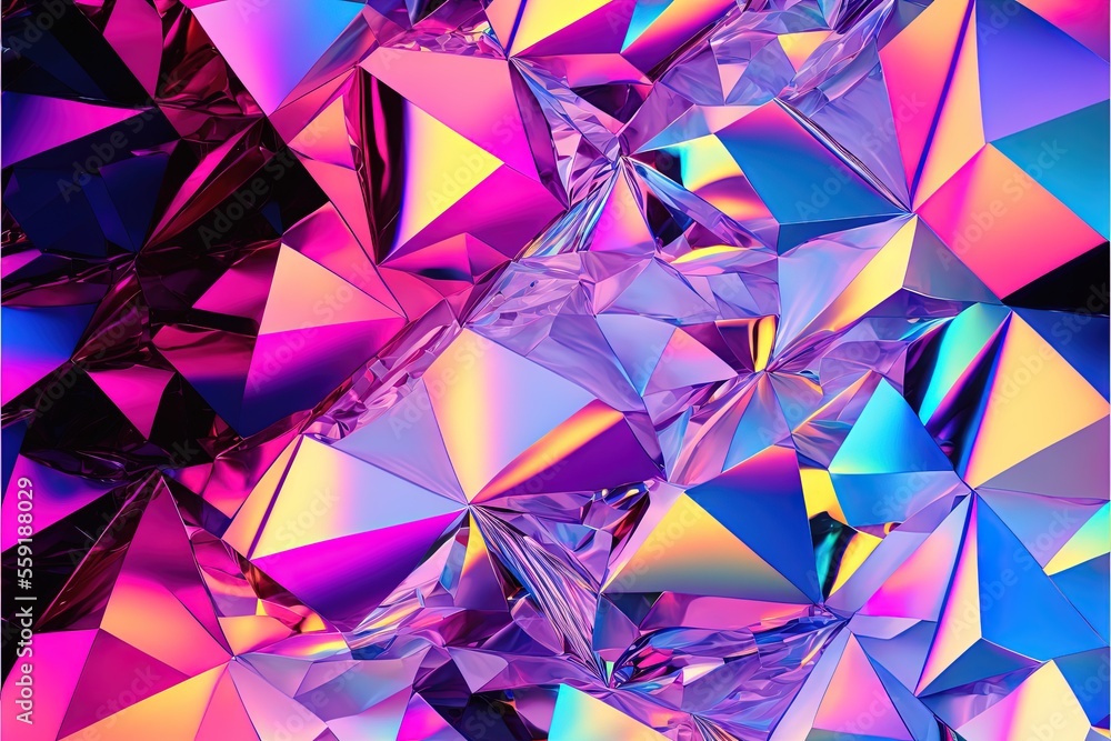 Poster a very colorful background with many different shapes and sizes of diamonds on it's surface, with a 