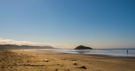 sand beach over the Pacific Ocean along the Vancouver Island coastline, British Columbia, Canada
