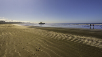 sand beach over the Pacific Ocean along the Vancouver Island coastline, British Columbia, Canada