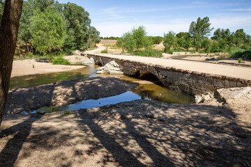 Camino de Madrid - Roman bridge over Adaja river next to Valdestillas, province of Valladolid, Castile and Leon, Spain