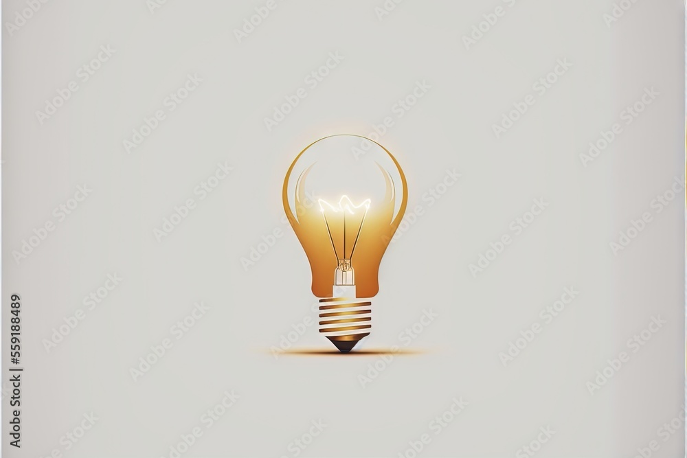 Poster a light bulb with a white background and a yellow frame around it, with a light bulb in the middle o