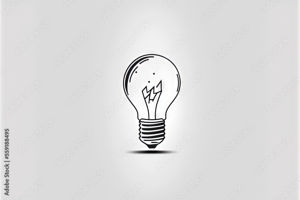 Poster a light bulb with a lightning bolt inside it on a white background with a shadow on the wall and a s