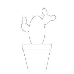 Simple flat brown flower pot for home plants with green round cactus black line