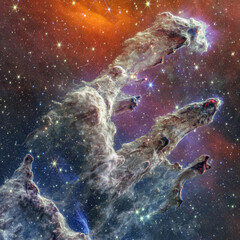 Cosmos, Pillars of Creation, Eagle Nebula, James Webb Space Telescope - obrazy, fototapety, plakaty