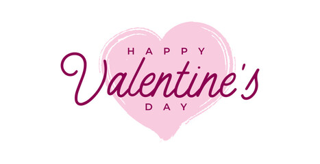 Valentines Day handwritten typography with pink hearts isolated white background