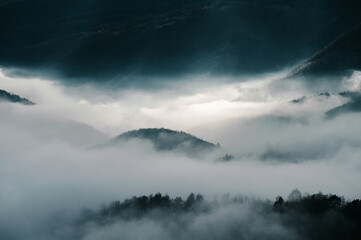 Fototapeta premium Foggy Landscape in Bosnia during autumn