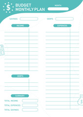 Monthly budget planner blank printable money planner template vertical notebook