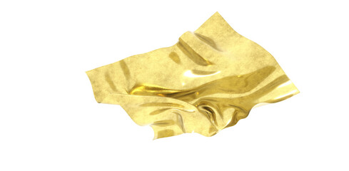 Flying gold cloth isolated on white background 3D render