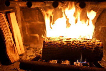 Warm fire place in winter