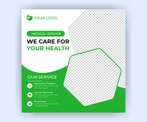 Professional medical healthcare service social media post template design, Clinic or hospital digital marketing flyer for web, Creative health business promotion banner for doctor