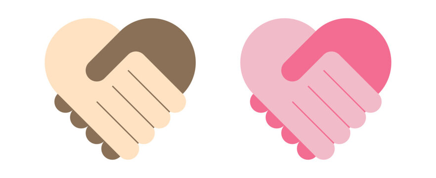 Two hands shaking. Two hands holding in a shape of a heart vector illustration icon