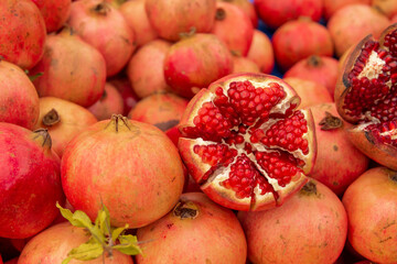 Close-up view of vegetables and fruits sold in the open market.