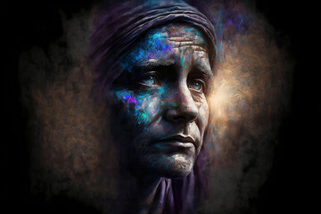 Fototapeta premium Portrait of person, pensive, hopeful, spiritual. Generative AI, this image is not based on any original image, character or person.