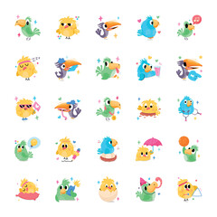 Pack of Cute Birds Flat Stickers 

