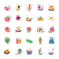 Flat Cute Stickers of Food

