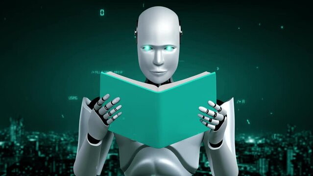 Futuristic robot artificial intelligence huminoid AI programming coding technology development and machine learning concept. Robotic bionic science research for future of human life. 3D rendering.