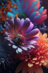 Flowers, colorful, iridescent, ornate, Generative AI