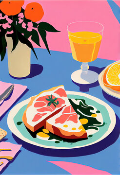 Colorful Illustration Of Brunch With Mimosas