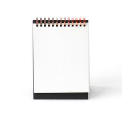 White blank paper desk spiral calendar on white background.