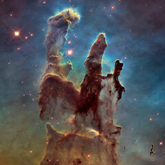 Cosmos, Pillars of Creation, Eagle Nebula, NASA's Hubble Space Telescope - obrazy, fototapety, plakaty
