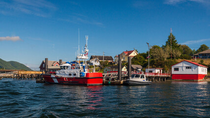 Tofino arbour with typical fisherman houses, vancouver island, british columbia, canada