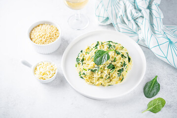 Creamy spinach cheesy orzo