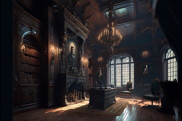 Dark gothic and victorian style mansion interior