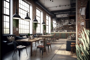 Fototapeta na wymiar Modern and loft desing cafe interior 