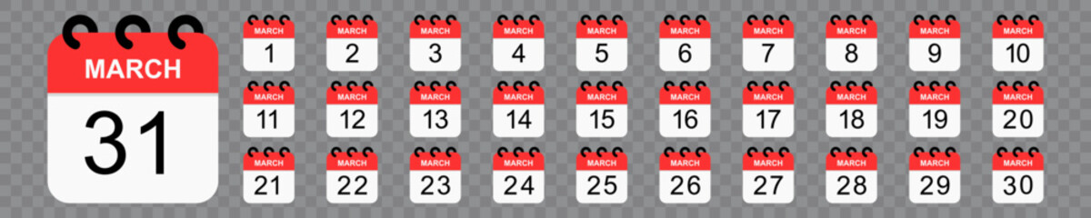 March calendar. Vector flat icon