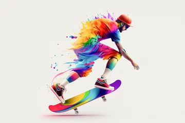 Foto op Canvas Rainbow Skateboarder © VISIONARTIST