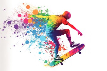 Rainbow Skateboarder - obrazy, fototapety, plakaty