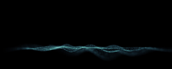 Abstract blurred digital wave of particles. Dotted waves on a clean black copy space background. Illustration.