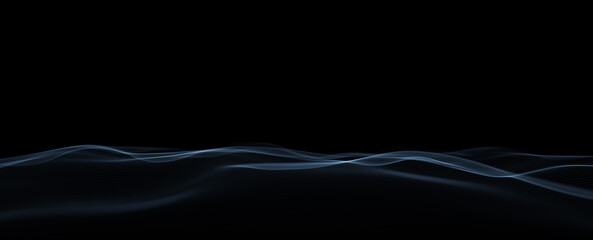 Dotted waves on clean black copy space background. Illustration. 