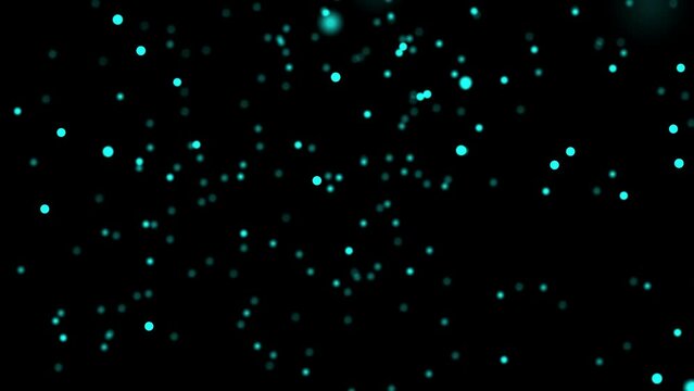 Motion design blue particles. Motion graphics turquoise dust. 4k turquoise plexus. Blue dust on a black background