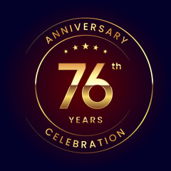 76th Anniversary. A luxurious and simple logo design with gold color ring and text for an anniversary celebration event. Logo Vector Illustration