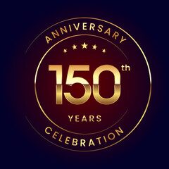 150th Anniversary. A luxurious and simple logo design with gold color ring and text for an anniversary celebration event. Logo Vector Illustration