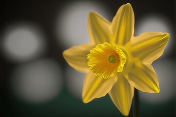 Fototapeta premium A single daffodil on Bokeh background - AI generative art