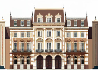 row of facades, front street building facades