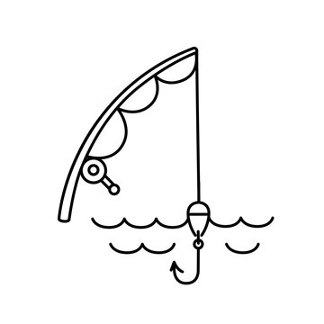 A fishing rod icon outline design vector illustration on white background