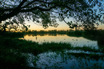 Zachód słońca nad stawem 