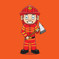 Illustration Vector graphic of a firefighter mascot suitable for banner and sticker creation. 
