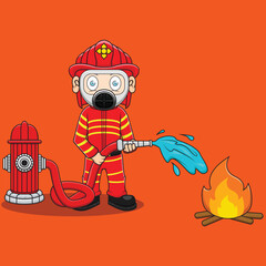 Illustration Vector graphic of a firefighter mascot suitable for banner and sticker creation. 
