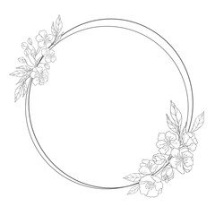 Cherry Flowers Frame. Sakura Blossom Border for Wedding.