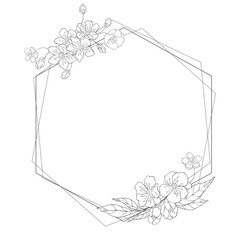 Cherry Flowers Frame. Sakura Blossom Border for Wedding.
