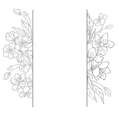 Cherry Flowers Frame. Sakura Blossom Border for Wedding.